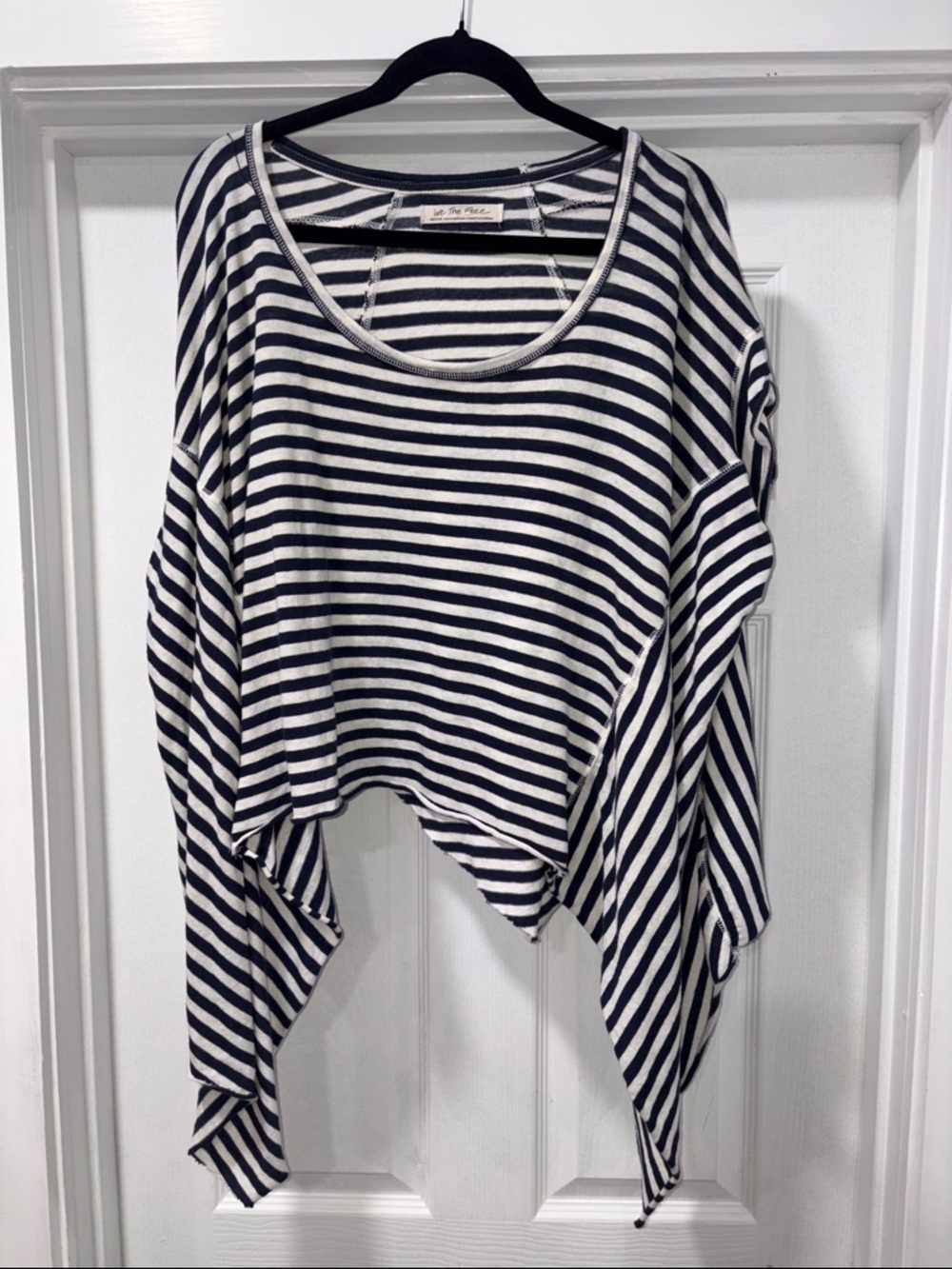 We The Free Navy & White Striped Asymmetrical Scoop Neck Top